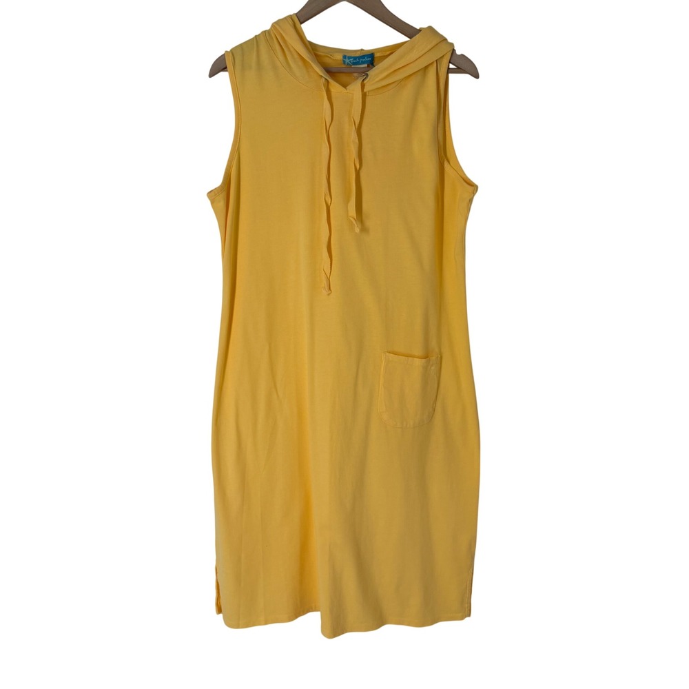 Fresh Produce Womens Yellow Sleeveless Hooded Dress Starfish Pocket Large Resort